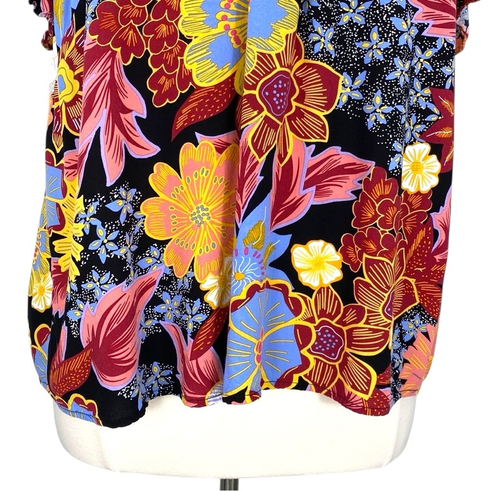 Rachel Rachel Roy Floral Hawaiian Tropical Print Flutter Sleeve V-Neck Blouse - Picture 3 of 16